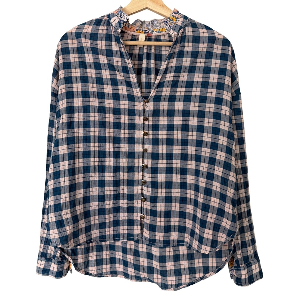 Pilcro Blue and White Plaid Blouse